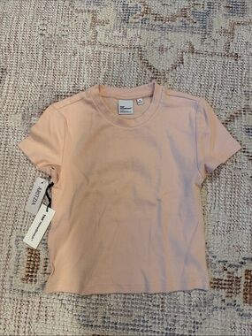 TNA Short Sleeve Ribbed Tee in Pale Pink